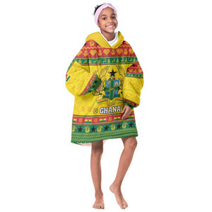 Afro Ghana Christmas Kid Wearable Blanket Hoodie Coat Of Arms - Kente Pattern