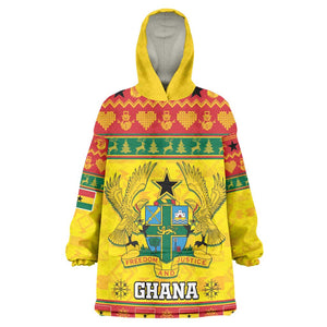 Afro Ghana Christmas Kid Wearable Blanket Hoodie Coat Of Arms - Kente Pattern