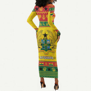 Afro Ghana Christmas Long Sleeve Bodycon Dress Coat Of Arms - Kente Pattern