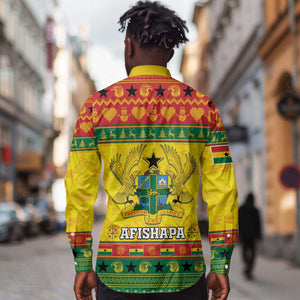 Afro Ghana Christmas Long Sleeve Button Shirt Coat Of Arms - Kente Pattern