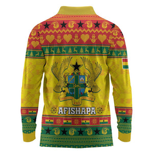 Afro Ghana Christmas Long Sleeve Polo Shirt Coat Of Arms - Kente Pattern