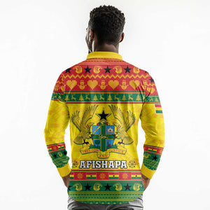 Afro Ghana Christmas Long Sleeve Polo Shirt Coat Of Arms - Kente Pattern