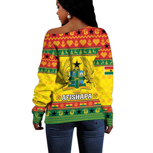 Afro Ghana Christmas Off Shoulder Sweater Coat Of Arms - Kente Pattern