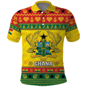 Afro Ghana Christmas Polo Shirt Coat Of Arms - Kente Pattern