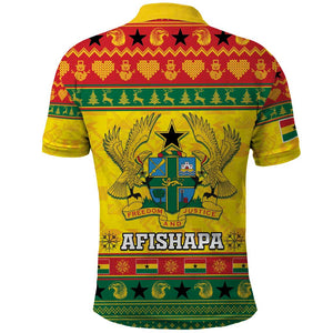 Afro Ghana Christmas Polo Shirt Coat Of Arms - Kente Pattern