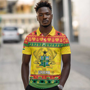 Afro Ghana Christmas Polo Shirt Coat Of Arms - Kente Pattern