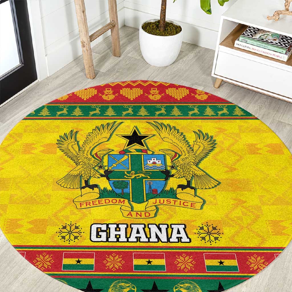 Afro Ghana Christmas Round Carpet Coat Of Arms - Kente Pattern