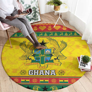 Afro Ghana Christmas Round Carpet Coat Of Arms - Kente Pattern