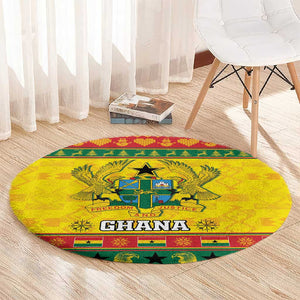 Afro Ghana Christmas Round Carpet Coat Of Arms - Kente Pattern