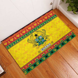 Afro Ghana Christmas Rubber Doormat Coat Of Arms - Kente Pattern