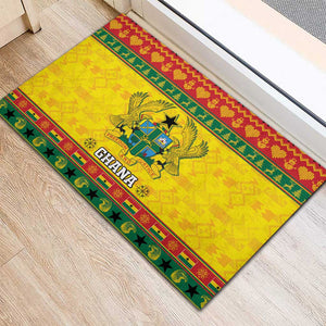 Afro Ghana Christmas Rubber Doormat Coat Of Arms - Kente Pattern