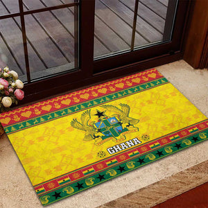 Afro Ghana Christmas Rubber Doormat Coat Of Arms - Kente Pattern