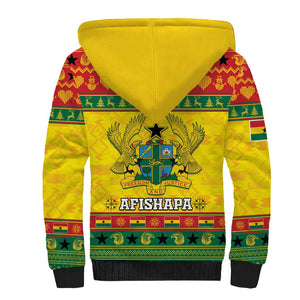 Afro Ghana Christmas Sherpa Hoodie Coat Of Arms - Kente Pattern