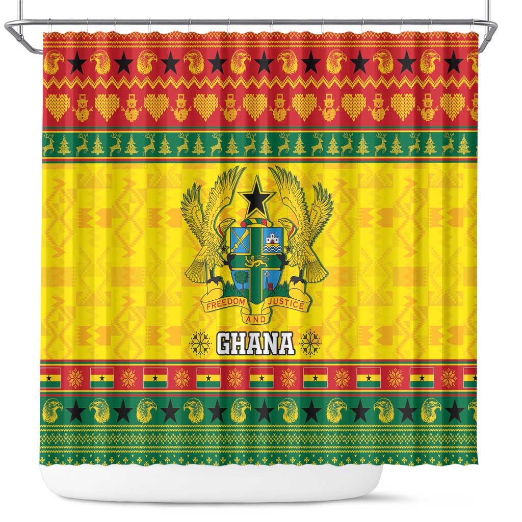 Afro Ghana Christmas Shower Curtain Coat Of Arms - Kente Pattern