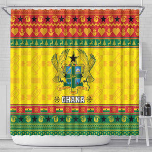 Afro Ghana Christmas Shower Curtain Coat Of Arms - Kente Pattern