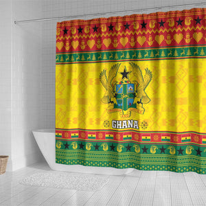 Afro Ghana Christmas Shower Curtain Coat Of Arms - Kente Pattern