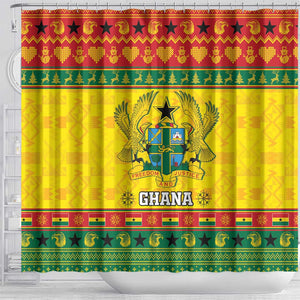 Afro Ghana Christmas Shower Curtain Coat Of Arms - Kente Pattern