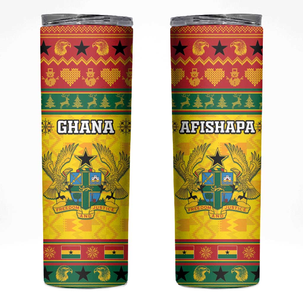 Afro Ghana Christmas Skinny Tumbler Coat Of Arms - Kente Pattern