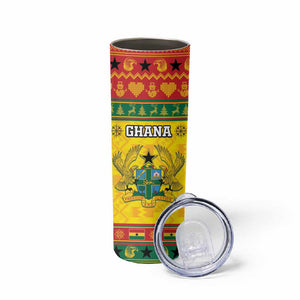 Afro Ghana Christmas Skinny Tumbler Coat Of Arms - Kente Pattern