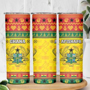 Afro Ghana Christmas Skinny Tumbler Coat Of Arms - Kente Pattern