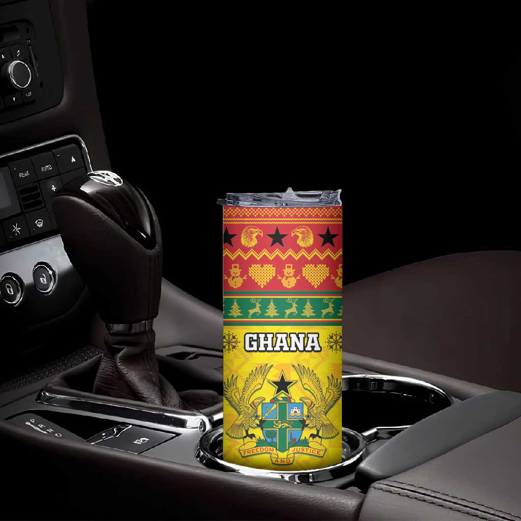 Afro Ghana Christmas Skinny Tumbler Coat Of Arms - Kente Pattern
