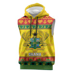Afro Ghana Christmas Sleeveless Hoodie Coat Of Arms - Kente Pattern - African Pride