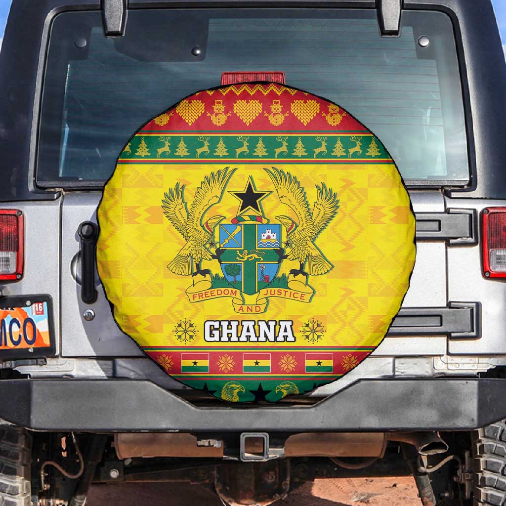 Afro Ghana Christmas Spare Tire Cover Coat Of Arms - Kente Pattern