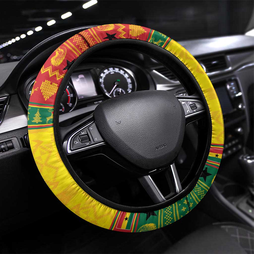 Afro Ghana Christmas Steering Wheel Cover Coat Of Arms - Kente Pattern