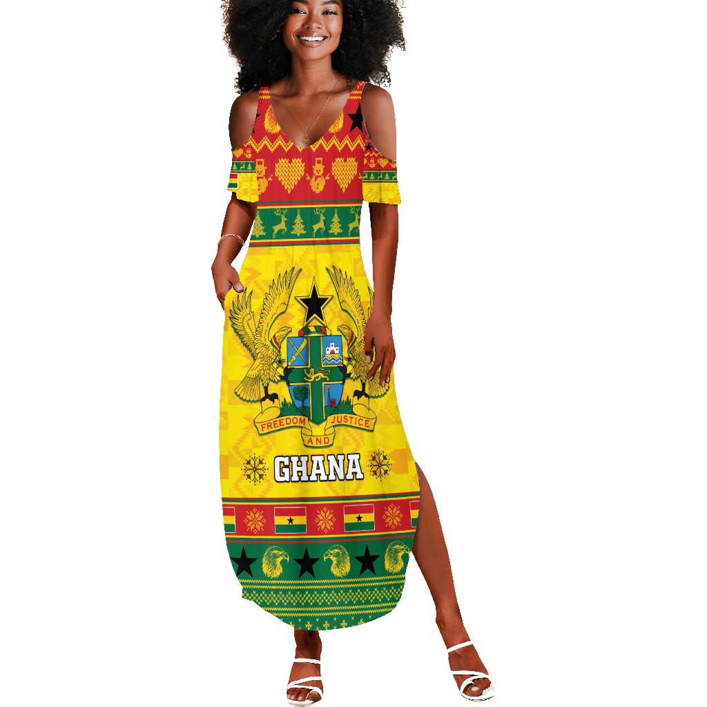 Afro Ghana Christmas Summer Maxi Dress Coat Of Arms - Kente Pattern