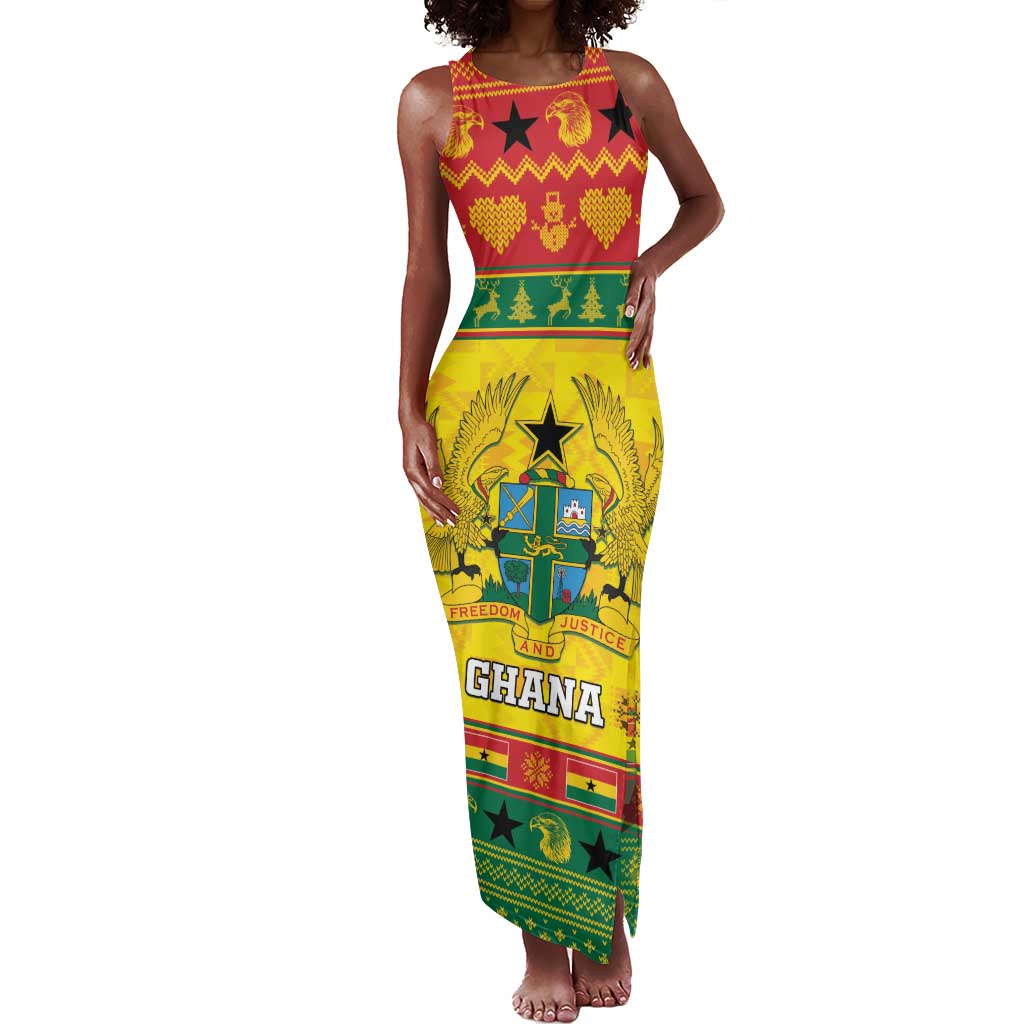 Afro Ghana Christmas Tank Maxi Dress Coat Of Arms - Kente Pattern