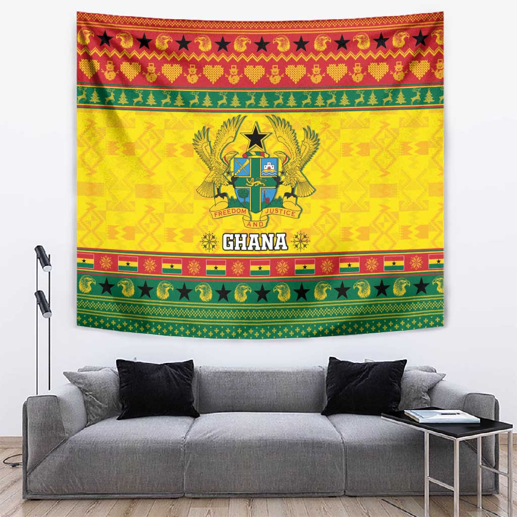 Afro Ghana Christmas Tapestry Coat Of Arms - Kente Pattern