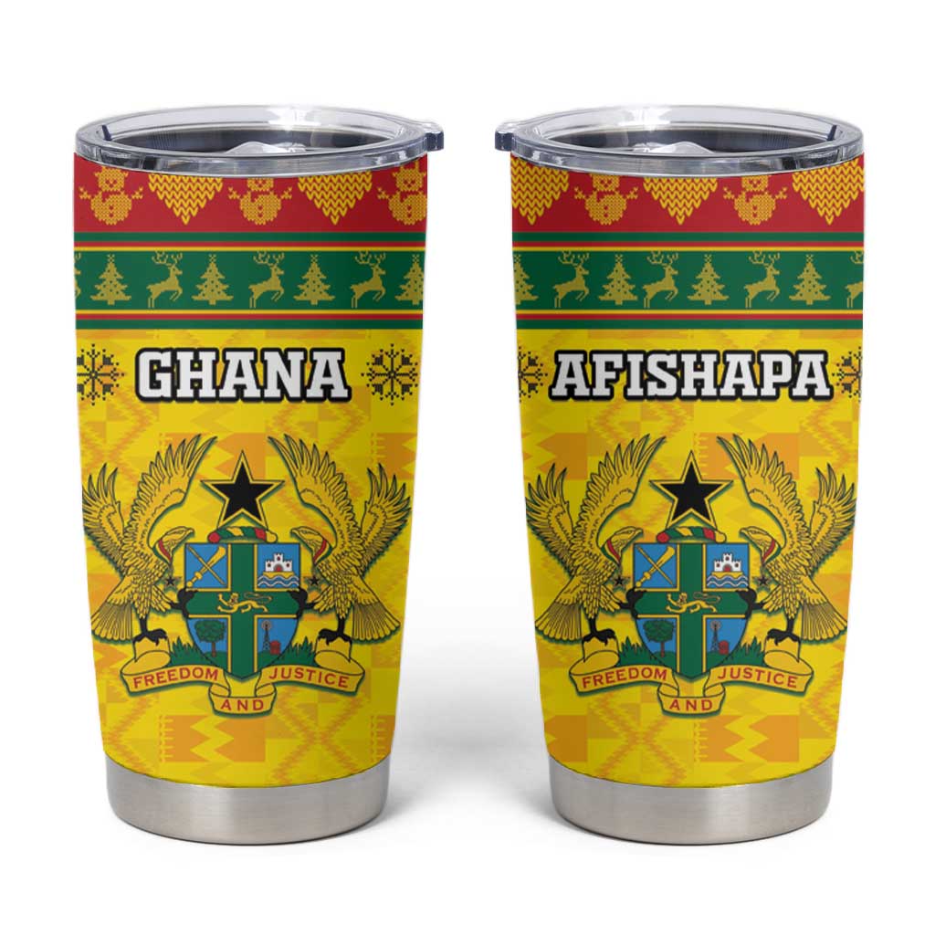 Afro Ghana Christmas Tumbler Cup Coat Of Arms - Kente Pattern