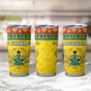 Afro Ghana Christmas Tumbler Cup Coat Of Arms - Kente Pattern