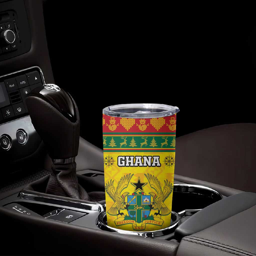 Afro Ghana Christmas Tumbler Cup Coat Of Arms - Kente Pattern