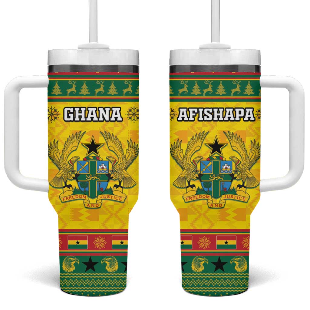 Afro Ghana Christmas Tumbler With Handle Coat Of Arms - Kente Pattern