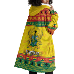 Afro Ghana Christmas Wearable Blanket Hoodie Coat Of Arms - Kente Pattern