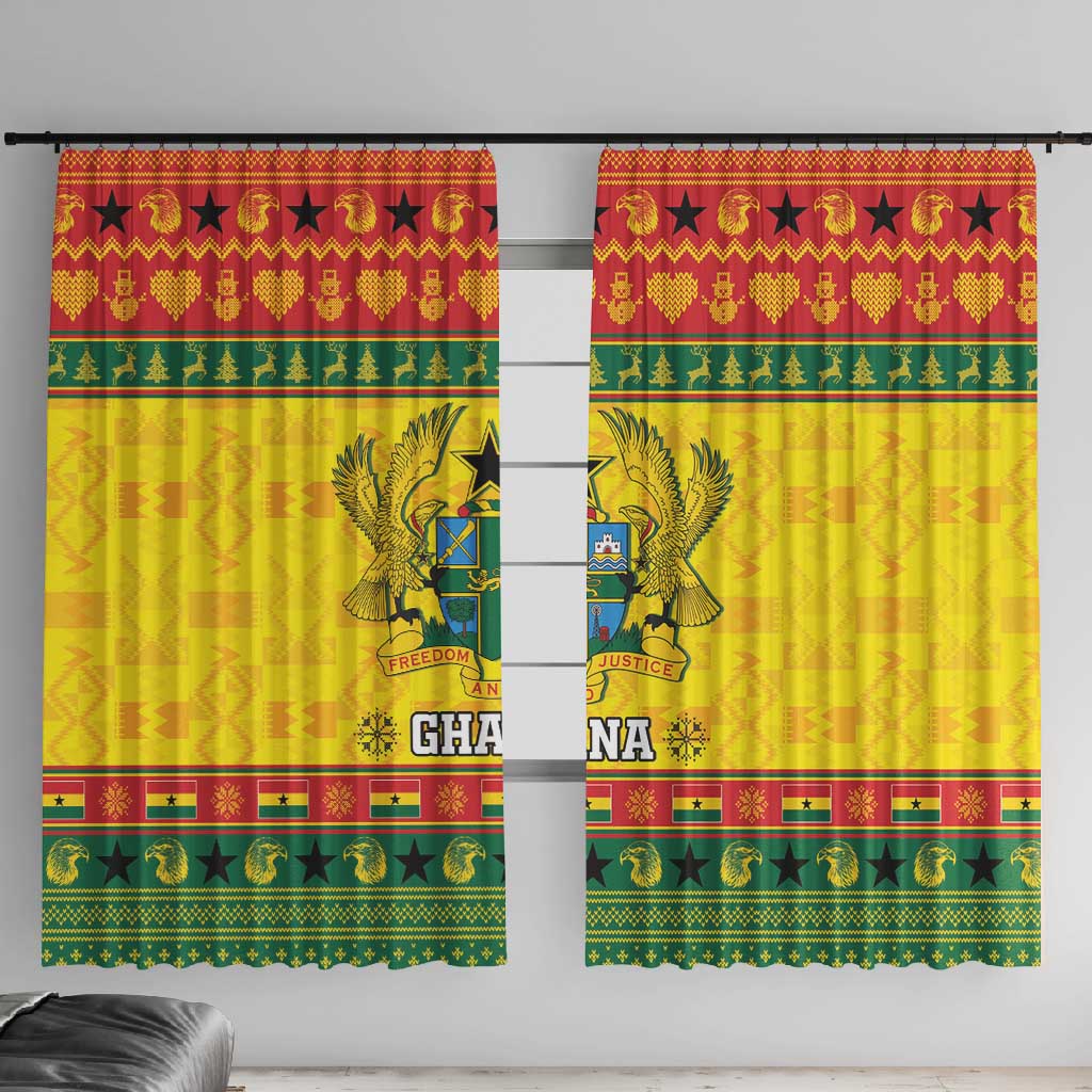 Afro Ghana Christmas Window Curtain Coat Of Arms - Kente Pattern