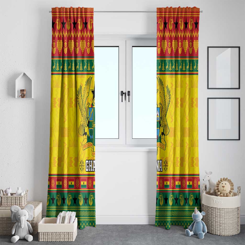 Afro Ghana Christmas Window Curtain Coat Of Arms - Kente Pattern