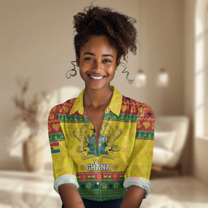 Afro Ghana Christmas Women Casual Shirt Coat Of Arms - Kente Pattern