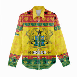 Afro Ghana Christmas Women Casual Shirt Coat Of Arms - Kente Pattern