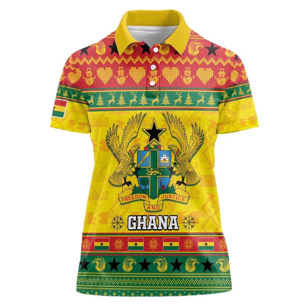 Afro Ghana Christmas Women Polo Shirt Coat Of Arms - Kente Pattern