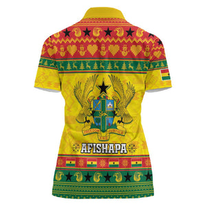 Afro Ghana Christmas Women Polo Shirt Coat Of Arms - Kente Pattern