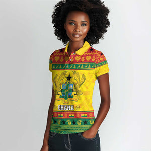 Afro Ghana Christmas Women Polo Shirt Coat Of Arms - Kente Pattern