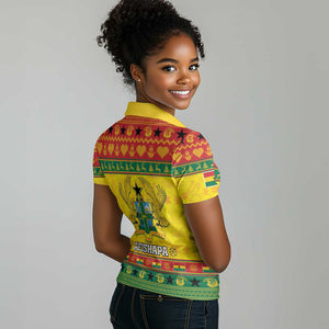 Afro Ghana Christmas Women Polo Shirt Coat Of Arms - Kente Pattern