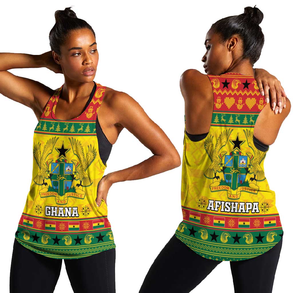 Afro Ghana Christmas Women Racerback Tank Coat Of Arms - Kente Pattern