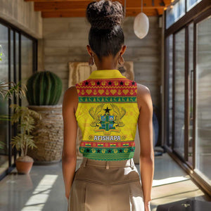 Afro Ghana Christmas Women Sleeveless Polo Shirt Coat Of Arms - Kente Pattern