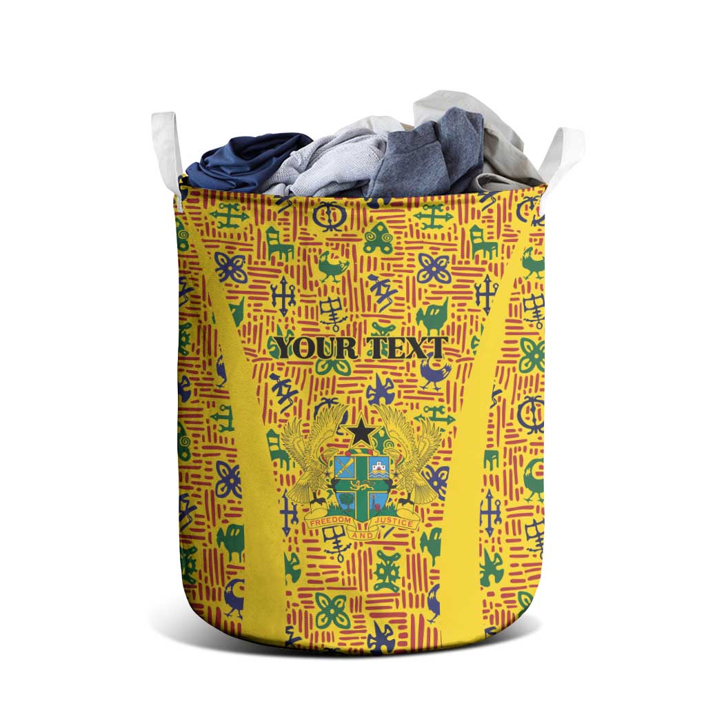 Custom Ghana Football Laundry Basket Yellow Adinkra Pattern - African Pride