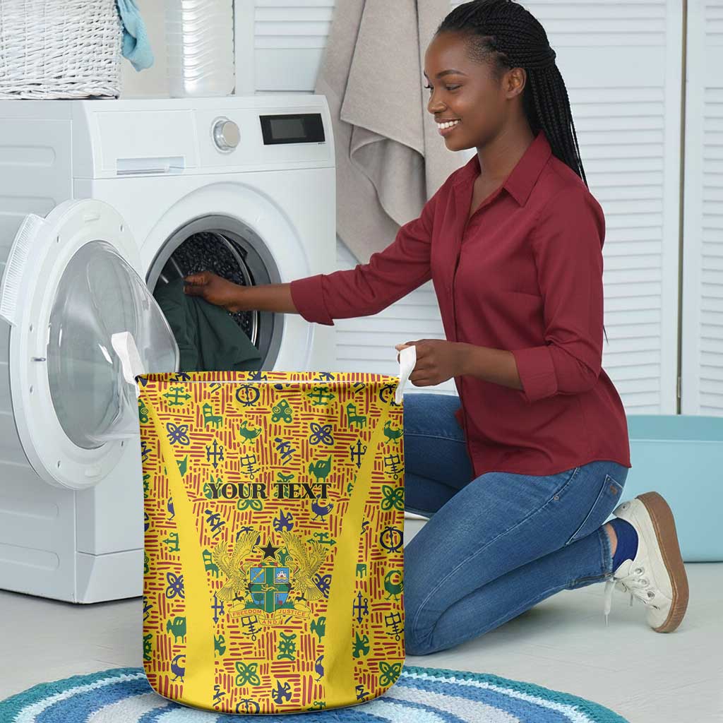 Custom Ghana Football Laundry Basket Yellow Adinkra Pattern - African Pride