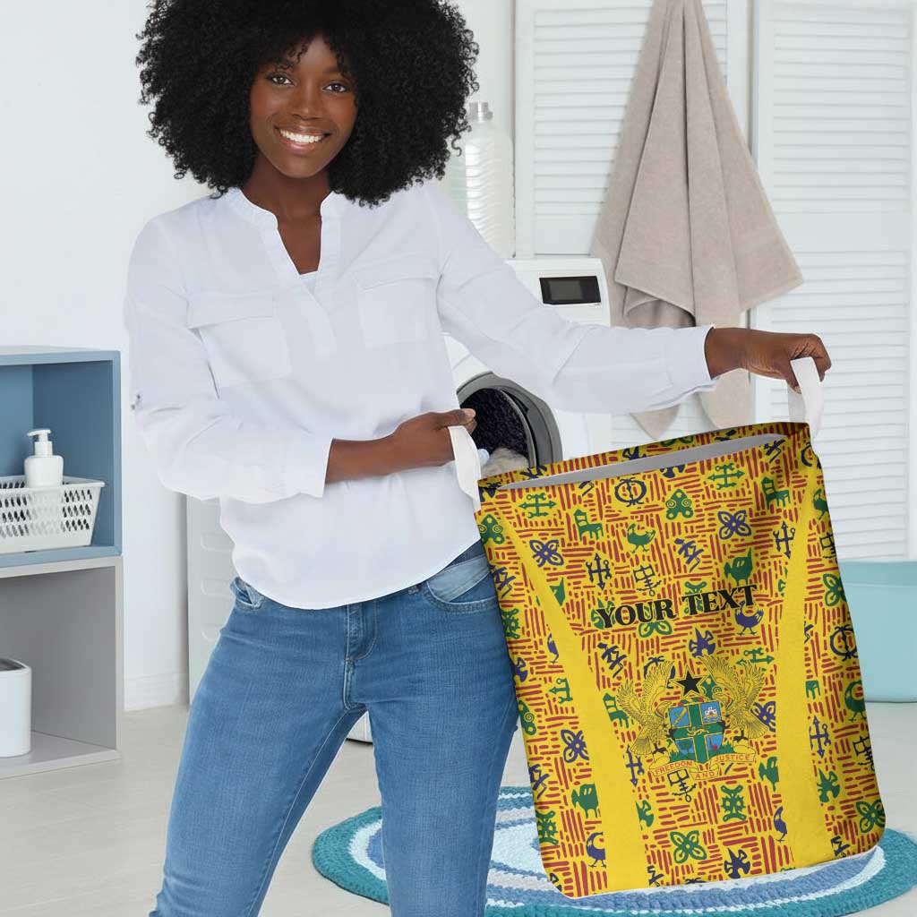 Custom Ghana Football Laundry Basket Yellow Adinkra Pattern - African Pride