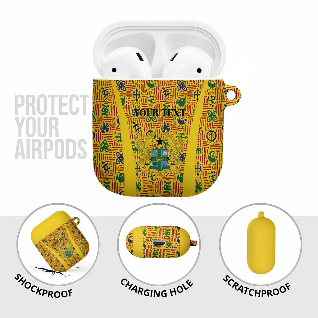 Custom Ghana Football AirPods Case Yellow Adinkra Pattern - African Pride